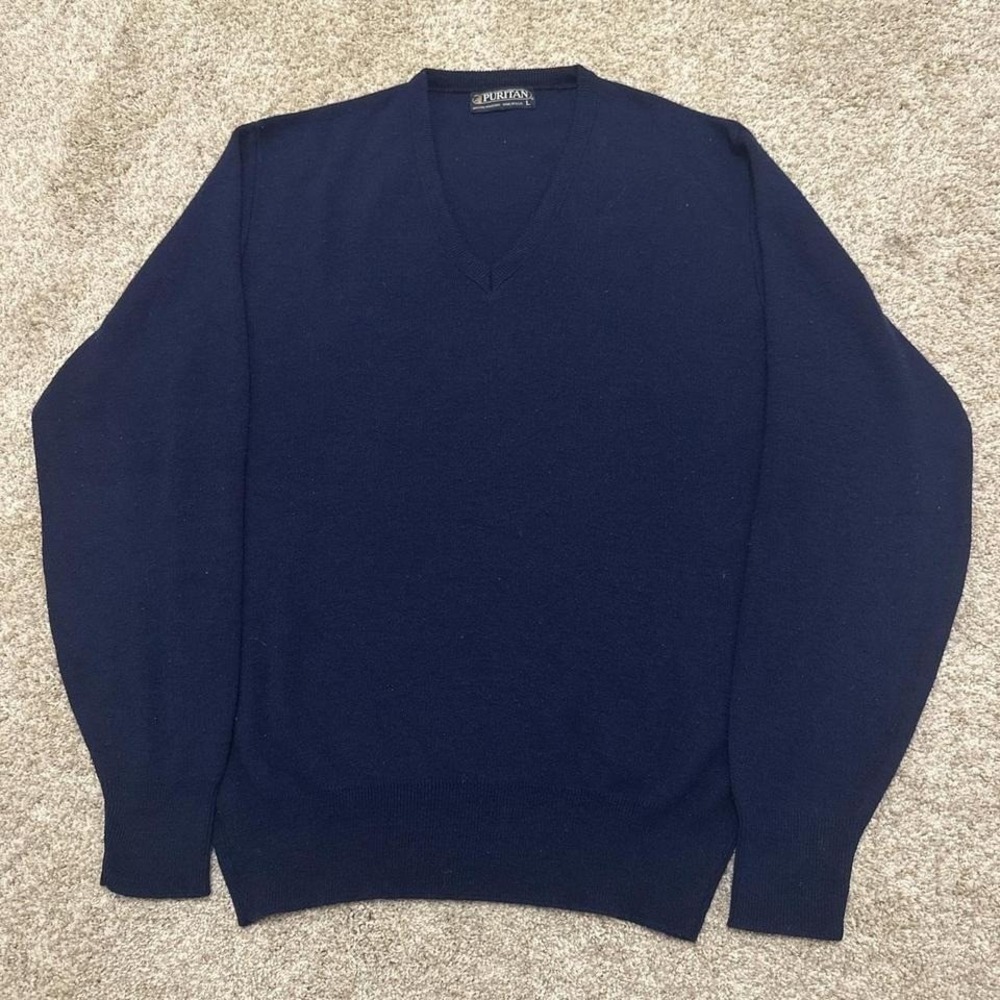 90s Vintage‎ Puritan V-Neck Sweater | Made in USA | Navy Blue | Large